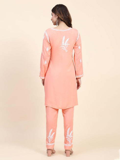 Fizaa Chikankari Short Modal Kurta Set - Peach