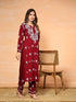 Fizaa Chikankari Long Modal Kurta Set - Maroon