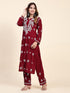 Fizaa Chikankari Long Modal Kurta Set - Maroon