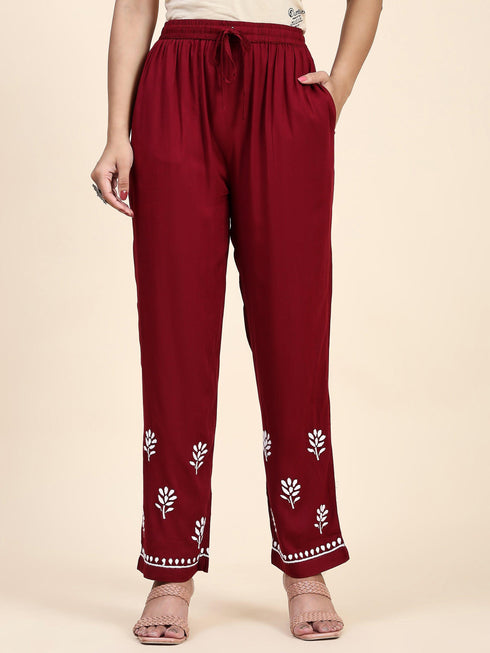 Fizaa Chikankari Long Modal Kurta Set - Maroon
