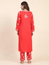 Fizaa Chikankari Long Modal Kurta Set - RED