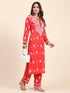 Fizaa Chikankari Long Modal Kurta Set - RED