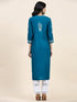 Fizaa Chikankari Long Kurta in Cotton for Women- Turquoise Blue