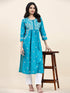Samma Chikankari Long kurti In Cotton for Women- Sea Green