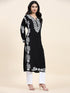 Fizaa Chikankari Long Kurta in Rayon Cotton for Women- Black