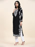 Fizaa Chikankari Long Kurta in Rayon Cotton for Women- Black