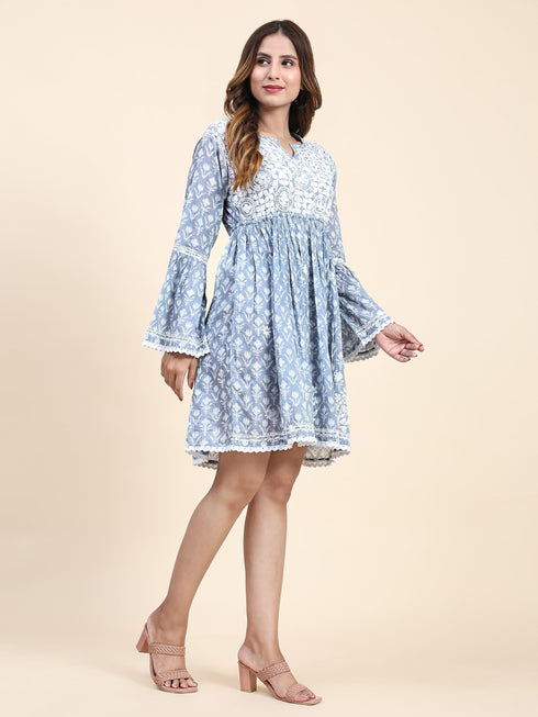 Amita in Saba Chikankari Dress in Mul cotton - Blue
