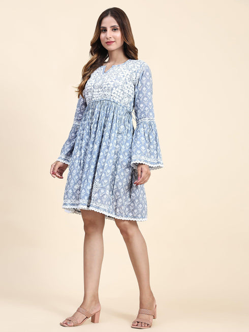 Amita in Saba Chikankari Dress in Mul cotton - Blue