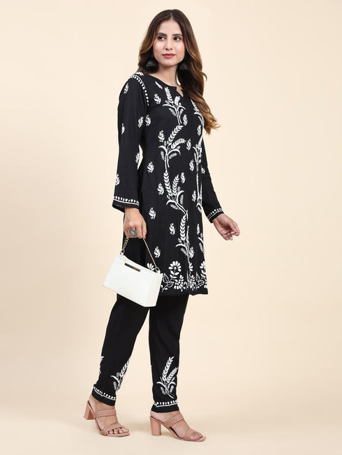Fizaa Chikankari Short Modal Kurta Set - Black