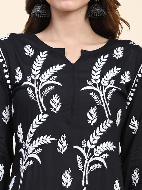 Fizaa Chikankari Short Modal Kurta Set - Black