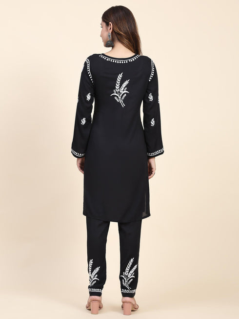 Fizaa Chikankari Short Modal Kurta Set - Black