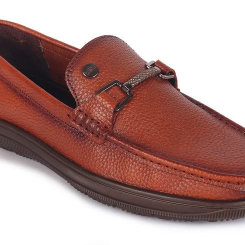 Men's Textured Leather Loafers with Cushioned EVA Comfort Sole