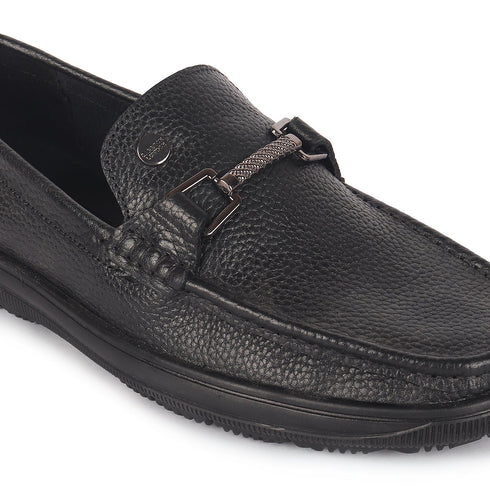 Men's Textured Leather Loafers with Cushioned EVA Comfort Sole