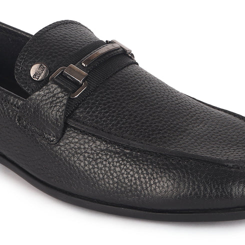 Men's Slip-Ons Textured Leather Loafers with Webbed Strap