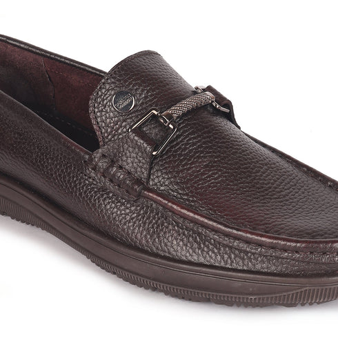 Men's Textured Leather Loafers with Cushioned EVA Comfort Sole
