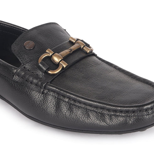 Men's Premium Leather Slip-On Loafers with Metal Buckle