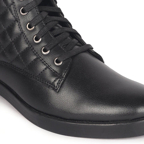 Women's Chic Quilted Ankle Combat Boot with Lace-Up Closure