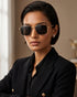 Unisex Gold and Black Toned Black Polarised Lens Rectangle Sunglasses