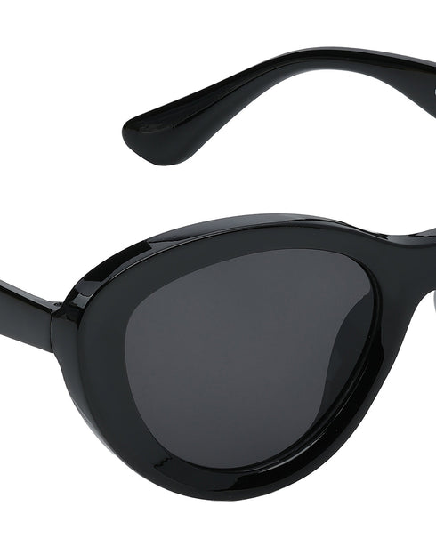 Women Black Toned UV Protected Black Lens Cateye Sunglasses