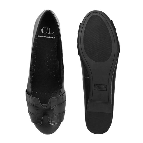 Women's Black Textured Slip-On Ballerinas