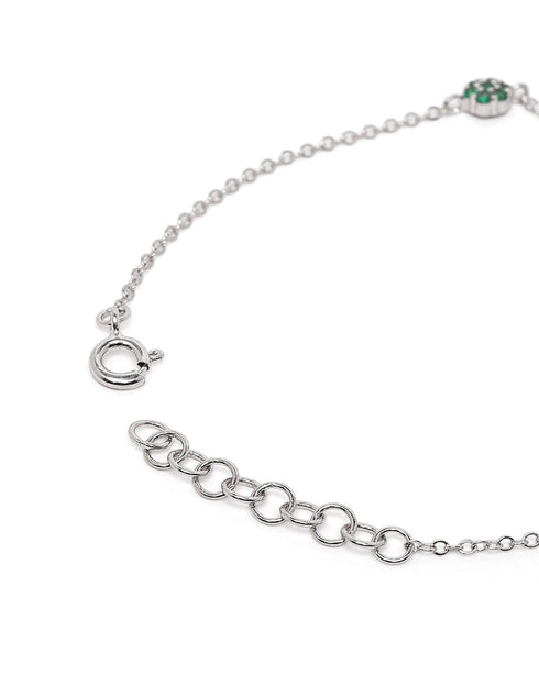 Rhodium Plated Green CZ Van Cleef Charm Adjustable Bracelet