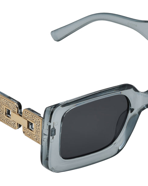 Women Grey & Gold Toned UV Protected Black Lens Square Sunglasses