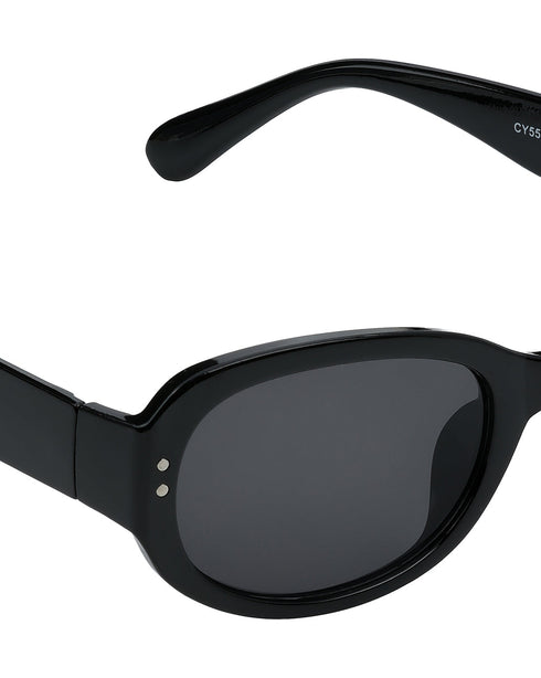 Women Black Toned UV Protected Black Lens Oval Retro Sunglasses