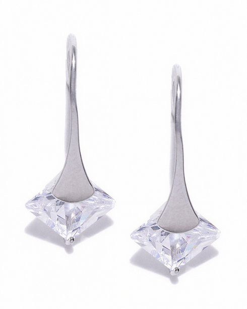 Women Grey Toned UV Protected Sunglasses & Rhodium Plated Solitaire Drop Earring Set