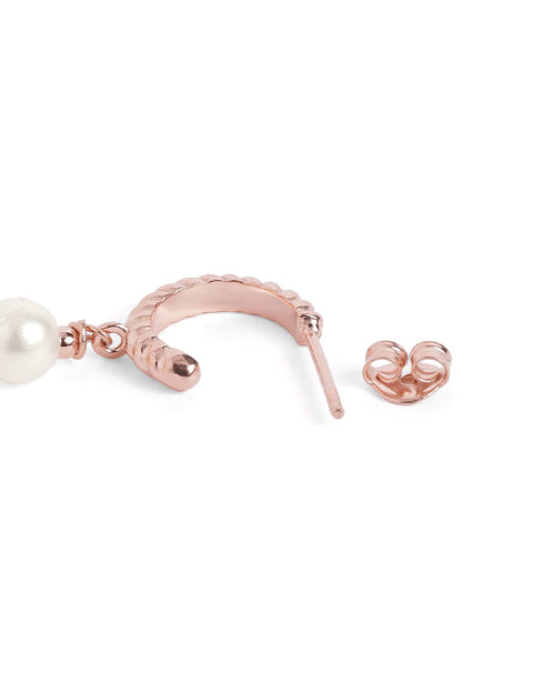 18kt Rose Gold Plated Dangling Pearl Geometric Half Hoop Earring