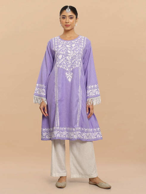 Falak Kashmiri Long Kurta - Lavender