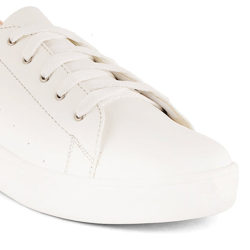 Women's White Lace-Up Casual Sneakers
