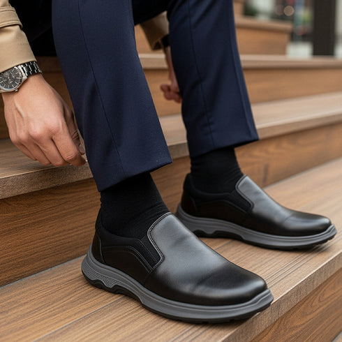 Men's Easy Slip-On Leather Casual Shoe with Lightweight Comfort Sole