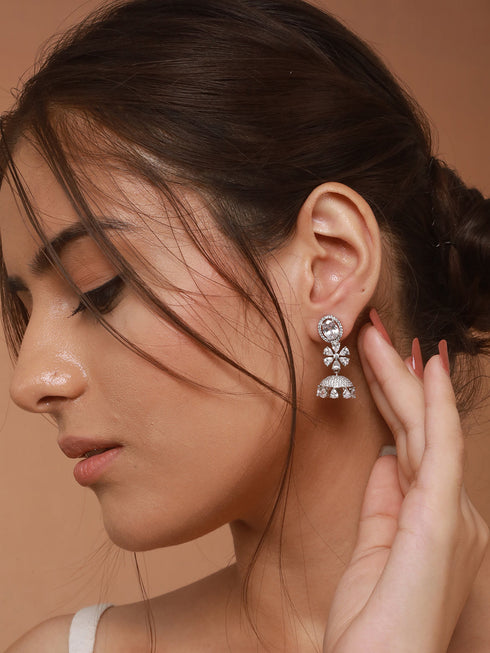 925 Sterling Silver Cubic Zirconia Studded Jhumka Earrings