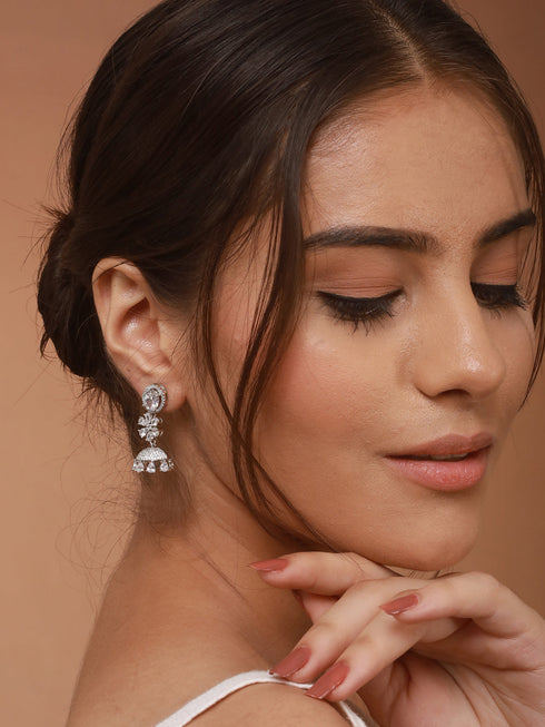 925 Sterling Silver Cubic Zirconia Studded Jhumka Earrings