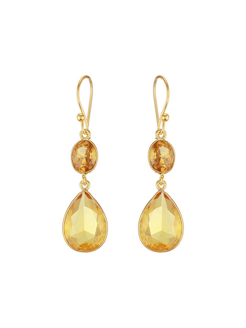 Gold-Toned Yellow Crystal Teardrop Dangler Earrings