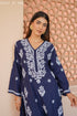 Muslin Chikankari Long Kurta In Navy Blue
