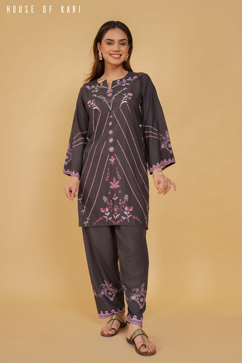 Printkari Poly Muslin Co-ord set in Black & Pink