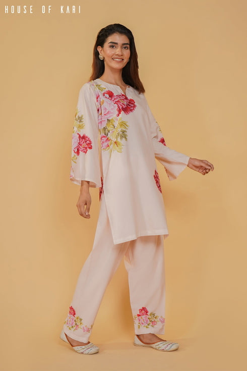 Komal x HOK Printkari Poly Muslin Co-ord set in Blush Pink