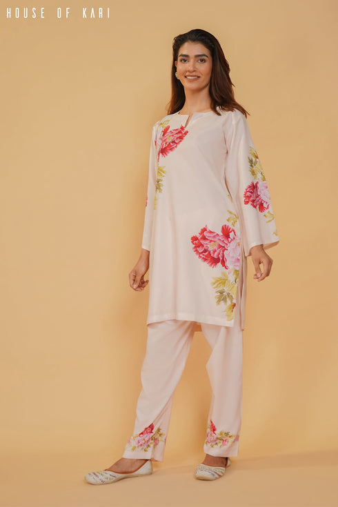 Komal x HOK Printkari Poly Muslin Co-ord set in Blush Pink