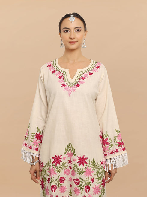 Komal x HOK Falak Kashmiri Long Kurta - White
