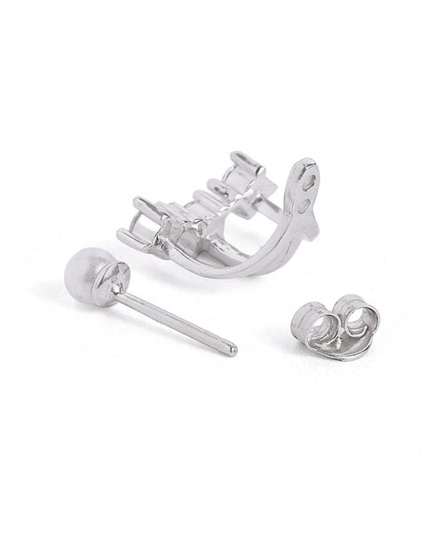 Rhodium Plated CZ Pearl Ear Jacket Earring