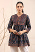 Women Blue and Rust Floral Printed Pure Cotton A-Line Kurti