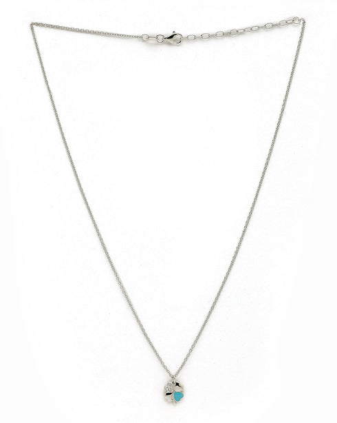 925 Sterling Silver Rhodium Plated CZ Enamel Clover Pendant and Chain