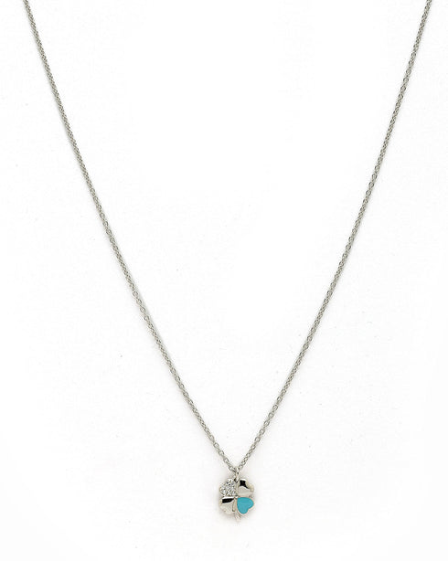 925 Sterling Silver Rhodium Plated CZ Enamel Clover Pendant and Chain