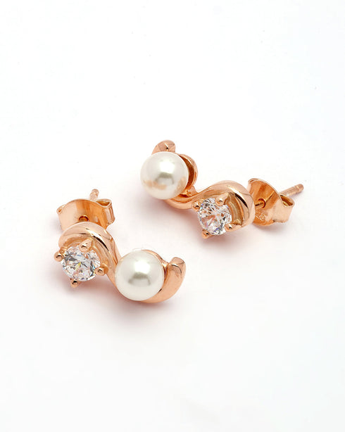 925 Sterling Silver 18kt Rose Gold Plated CZ & Pearl Swirl Stud Earring