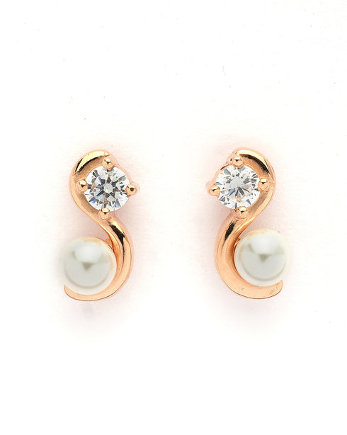 925 Sterling Silver 18kt Rose Gold Plated CZ & Pearl Swirl Stud Earring