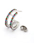 Rhodium Plated Multi Colour CZ Half Hoop Earring