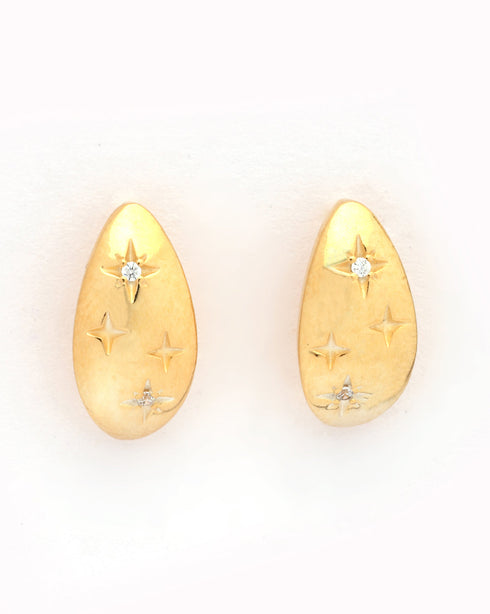 18kt Gold Plated CZ Bejeweled Oval Stud Earring