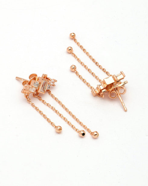 18kt Rose Gold Plated CZ Cascading Chain Drop Earring
