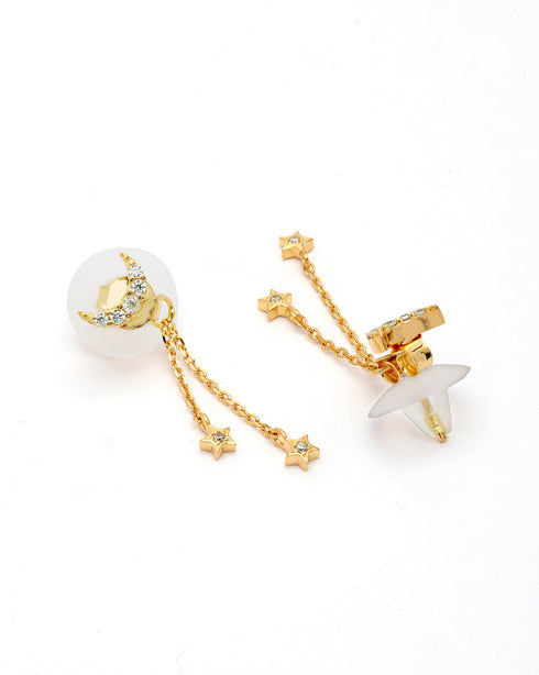 18kt Gold Plated CZ Dangling Star and Crescent Drop Earring